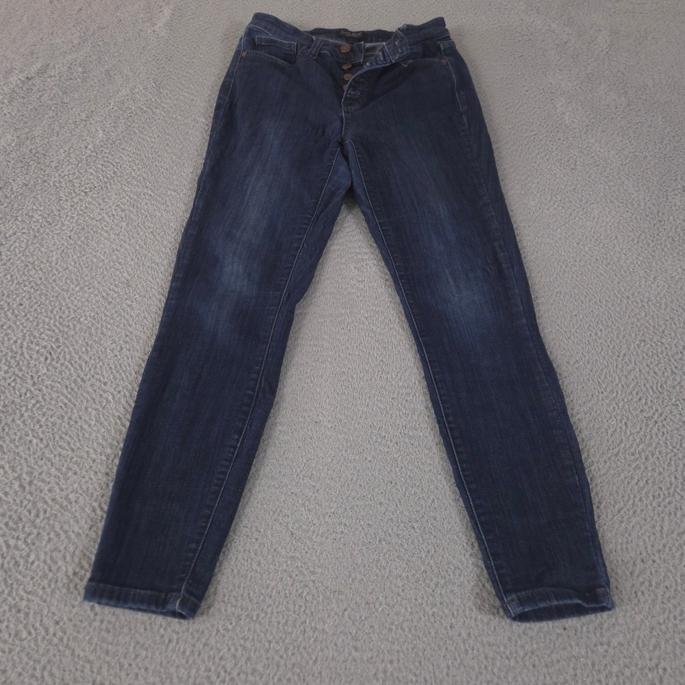 Judy Blue Jeans Womens 7/28 Dark Wash Handsand Resin Skinny Button Fly Stretch